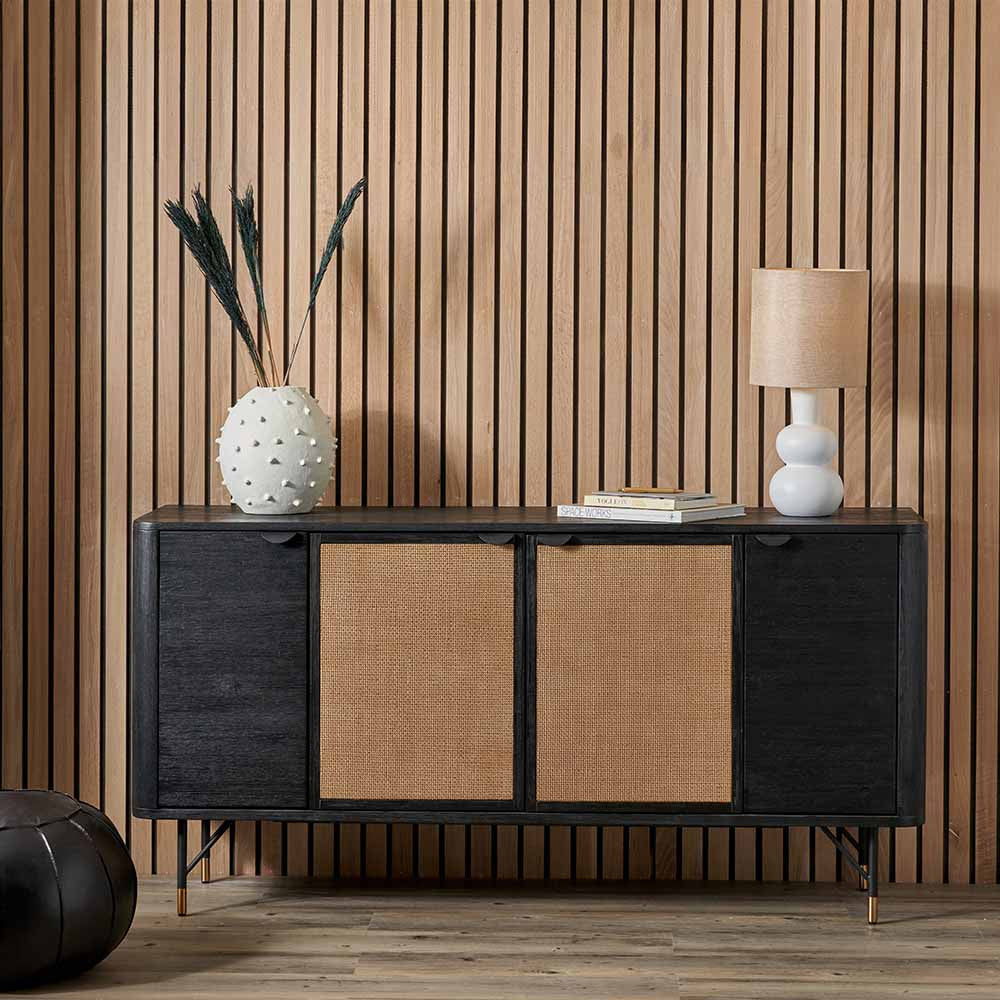 Fiji Black Acacia Wood & Natural Rattan Sideboard